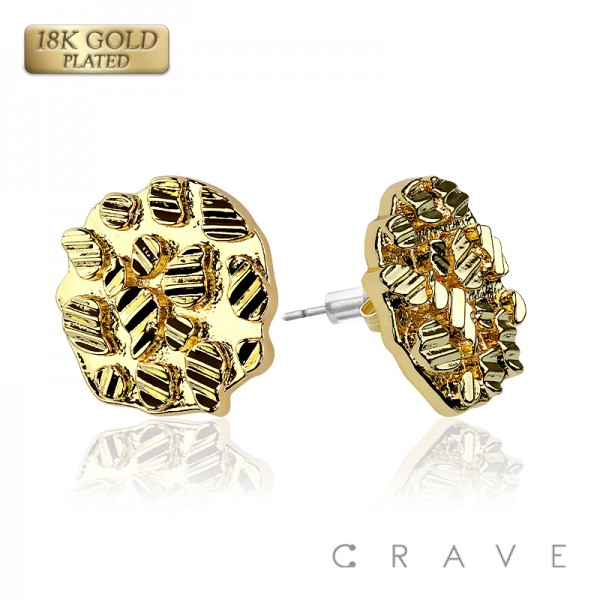 PAIR OF 18K GOLD PLATED INGOT CENTERED SHAPE NUGGET EARRINGS